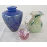 Iridescent blue vase signed to underside,