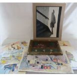 Assorted unframed watercolours by Mort Cowling inc Lincs Farm Views,