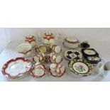 Mid 19th century tea set (af) and other assorted ceramics inc Royal Worcester
