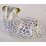 Royal Crown Derby paperweight of a ram with gold stopper