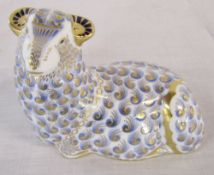 Royal Crown Derby paperweight of a ram with gold stopper