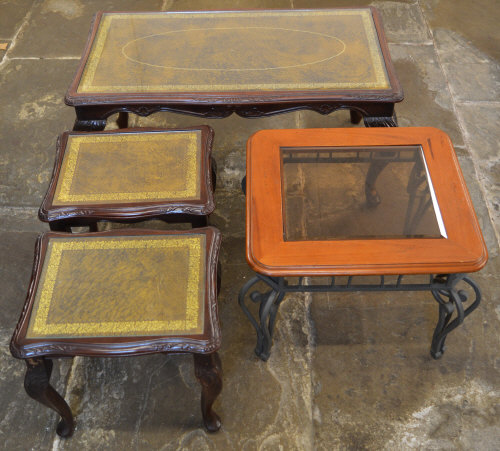 Glass top coffee table and 3 smaller tables