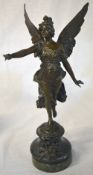Bronze figure of a lady with ornate wings and a small crown atop her head,