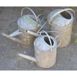 3 galvanized watering cans