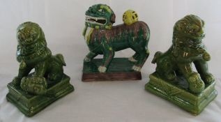 Pair of Oriental sitting foo dogs & a standing foo dog/guardian lion