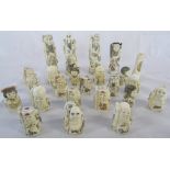 20 bone Netsuke figures & 4 bone Okimono style figures