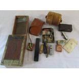 Assorted items inc wooden ball cleaner, pen nibs, whistles, mother of pearl knife,