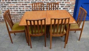 Retro Meredew draw leaf table and 6 chairs,