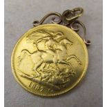 Victorian 22ct gold £2 Jubilee coin on a 9ct gold mount total weight 16.