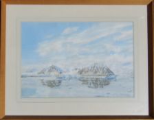 Framed watercolour of the Antarctic by Richard Maitland Laws CBE FRS ScD (1926-2014) - Director of