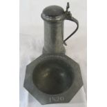 Lincolnshire interest - Pewter tankard H 25 cm with pewter dish/bowl W 21 cm D 9 cm engraved