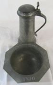 Lincolnshire interest - Pewter tankard H 25 cm with pewter dish/bowl W 21 cm D 9 cm engraved