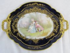 Sevres style hand painted oval tray signed Lucot,