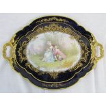 Sevres style hand painted oval tray signed Lucot,