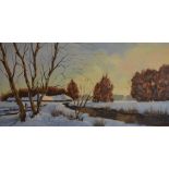 Large oil on canvas of a winter scene,