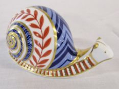 Royal Crown Derby paperweight of a snail with gold stopper