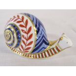 Royal Crown Derby paperweight of a snail with gold stopper