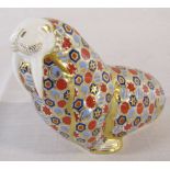 Royal Crown Derby paperweight of a walrus with gold stopper
