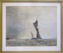 Seascape pastel drawing by Ken Smith 'Departure from Southwold Harbour' 64 cm x 54 cm (size