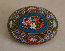 Yellow metal floral micro mosaic brooch (AF - one small piece missing)