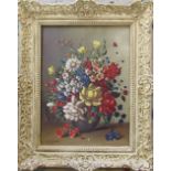 Oil on canvas floral still life by H Shaw 44 cm x 54 (size including frame) (small paint chip to