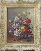 Oil on canvas floral still life by H Shaw 44 cm x 54 (size including frame) (small paint chip to