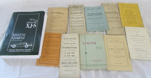 Selection of old auction catalogues (Lincolnshire) & a Jaguar XJ-S repair operation manual