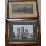 2 old prints including Lincoln Cathedral
