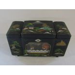 1940/50s Japanese hand painted lacquered rickshaw musical jewellery box (no key)