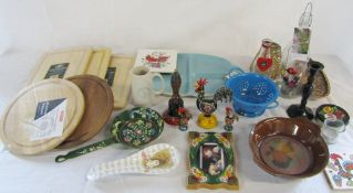 Box of kitchenalia etc inc bargeware, candle lamp,