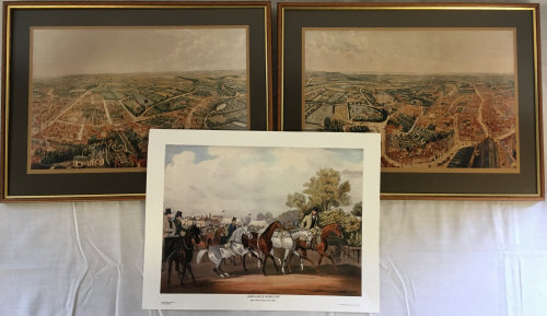 2 framed copies of Brown's Panorama of Louth & unframed copy of Horncastle Horse Fair