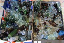 2 boxes of assorted glass bottles