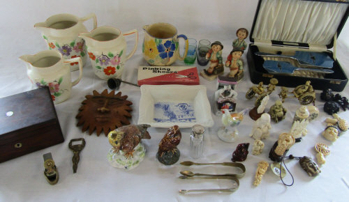 Selection of ceramics, dressing table set, resin ivory style figures,