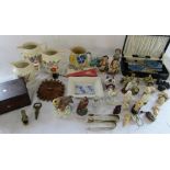 Selection of ceramics, dressing table set, resin ivory style figures,