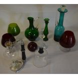 Various glassware including coloured glass and a coffee perculator