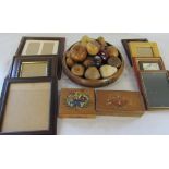 Various treenware inc fruit bowl and fruit and photo frames