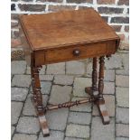 Victorian work table with side leaves on turned legs with replacement knob & repair to drawer