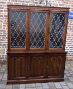 Oak display cabinet with leaded glass & linen fold panels L 150 D 46 cm