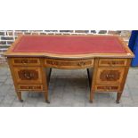 Inlaid Edwardian desk on twin pedestals with skiver top & bow front