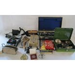 Various items inc cameras, silver plate, fishing reel,
