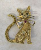 9ct gold and jewelled cat brooch weight 4.