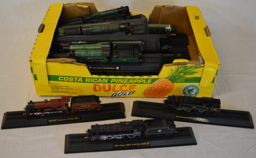 Large box of Amercom display model trains/locomotives