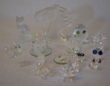 Various crystal animal figures including one Swarovski figure