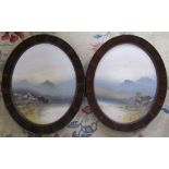 Pair of framed oval landscape watercolours by Frank Holme H 60 cm (size including frame)