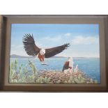 Framed oil on board of fish eagles by Richard Maitland Laws CBE FRS ScD (1926-2014) - Director of