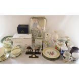 2 boxes of assorted ceramics inc Aynsley, glass ware, miniature clocks,