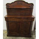 Small Victorian mahogany veneer chiffonier with barley twist colums (one repaired) H135cm W102cm