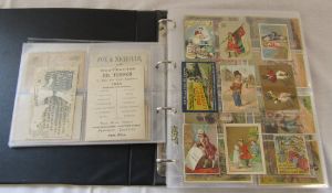 Postcard album containing Victorian trade / advertising cards, scraps,