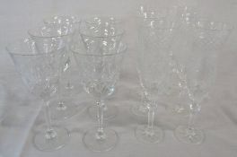 6 large wine goblets & 6 cut glass crystal champagne flutes