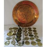 Assorted brassware inc large copper charger